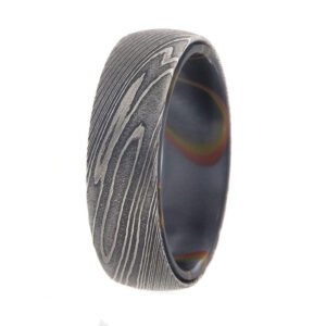Men’s Artisan Damascus Steel Ring – Distinctive Flow Pattern, Handmade Personalized Anniversary Gift Set