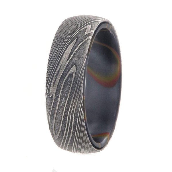 Men’s Artisan Damascus Steel Ring – Distinctive Flow Pattern, Handmade Personalized Anniversary Gift Set
