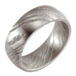 Men’s Damascus Steel Band Ring – Bold Pattern Detail with Polished Interior, Handmade Personalized Anniversary Gift Set