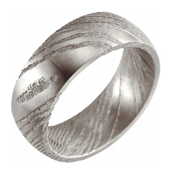 Men’s Damascus Steel Band Ring – Bold Pattern Detail with Polished Interior, Handmade Personalized Anniversary Gift Set