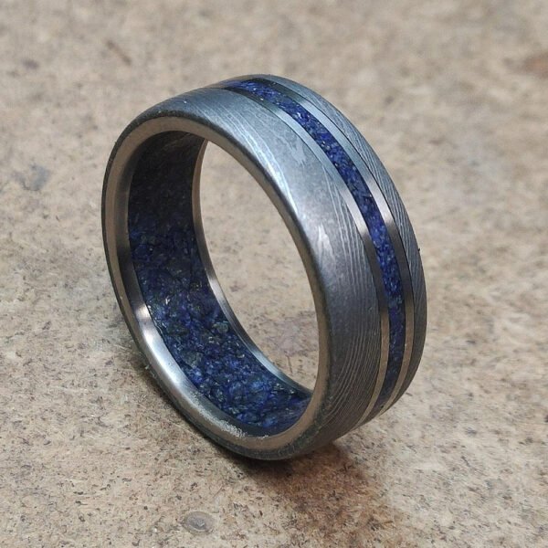 Handmade Men's Damascus Steel Ring – Dark Tone Forged Design Wedding Band
