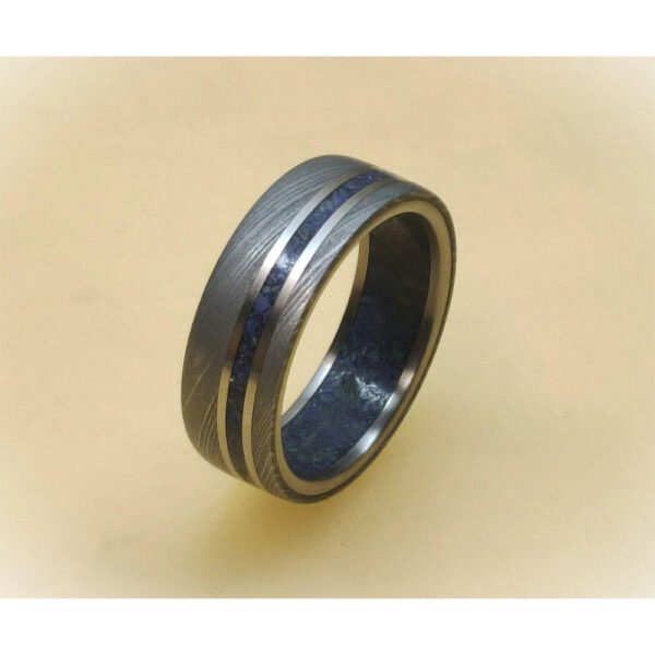 Handmade Men's Damascus Steel Ring – Dark Tone Forged Design Wedding Band