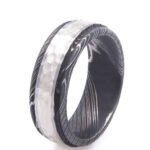 Men’s Damascus Steel Wedding Band – Unique Steel Grain Pattern, Handmade Modern Craftsmanship, Personalized Anniversary Gift Set