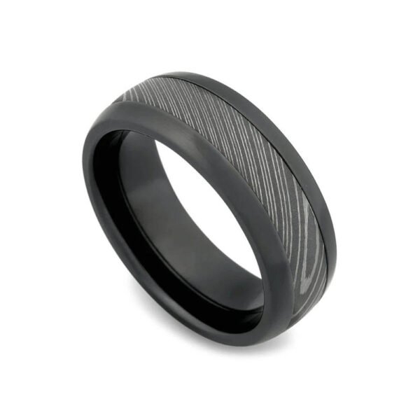 Men’s Damascus Steel Ring – Clean-Line Design with Authentic Forged Character, Handmade Personalized Anniversary Gift Set