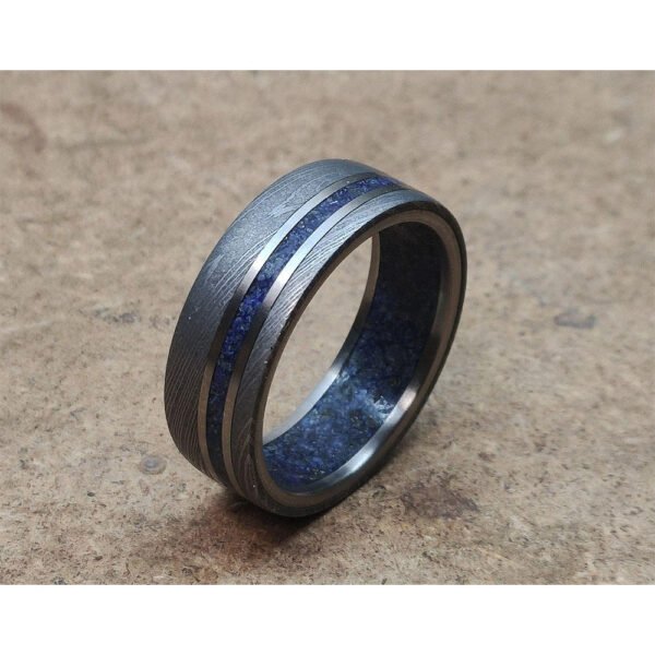 Handmade Men's Damascus Steel Ring – Dark Tone Forged Design Wedding Band
