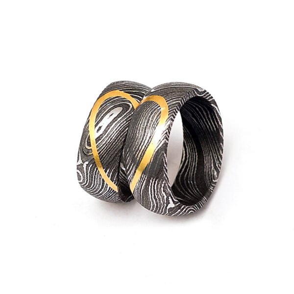 Custom Handmade Damascus Steel Ring Set with Beautiful Gift Box – Personalized Wedding & Anniversary Gift
